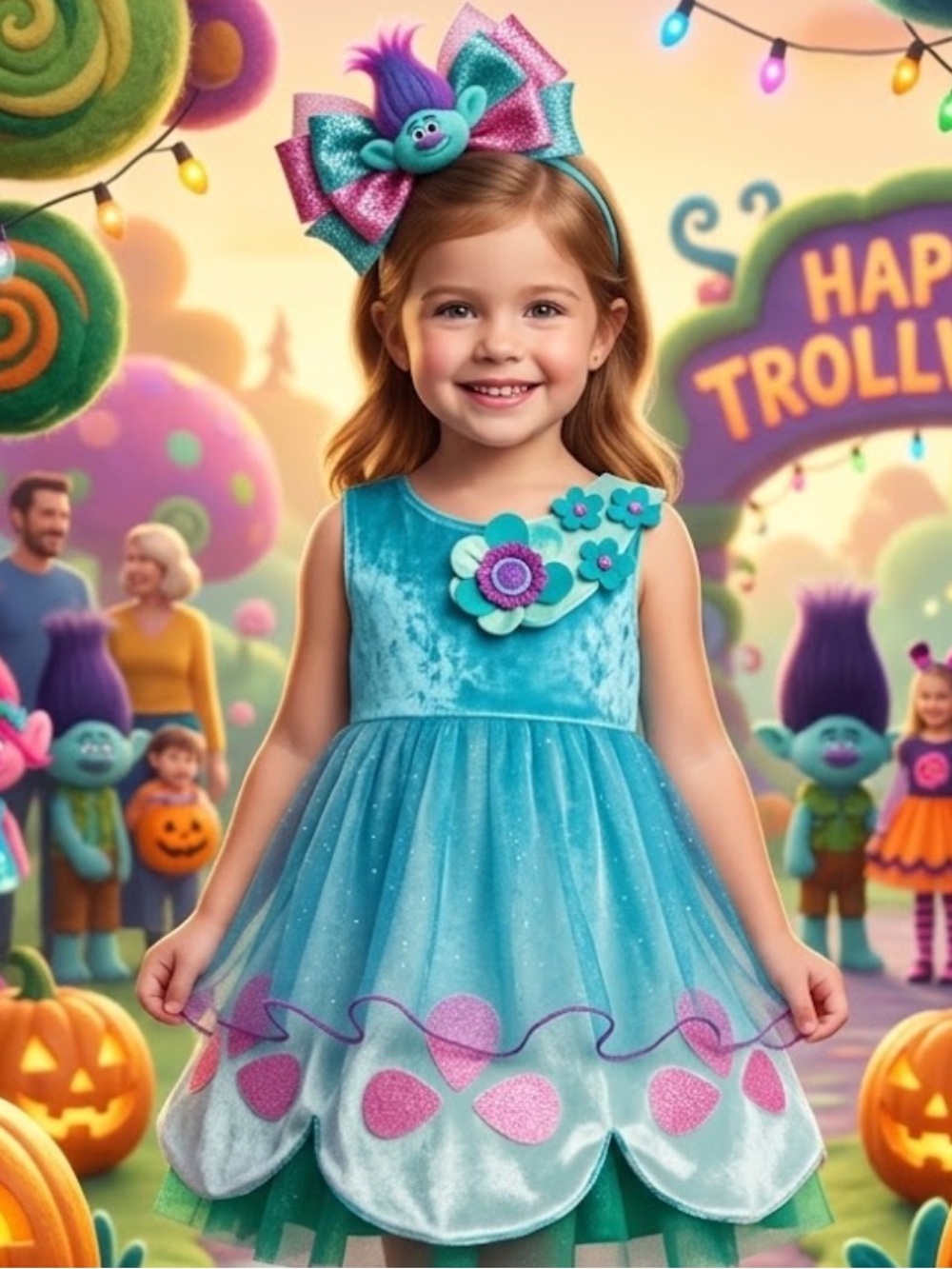 Little girls Trolls costume dress sz 4-6 Halloween or dress up play